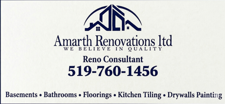 Amarth Renovations Ltd logo with a navy blue house roof graphic and bold text on a light background, conveying a professional renovation brand presence.